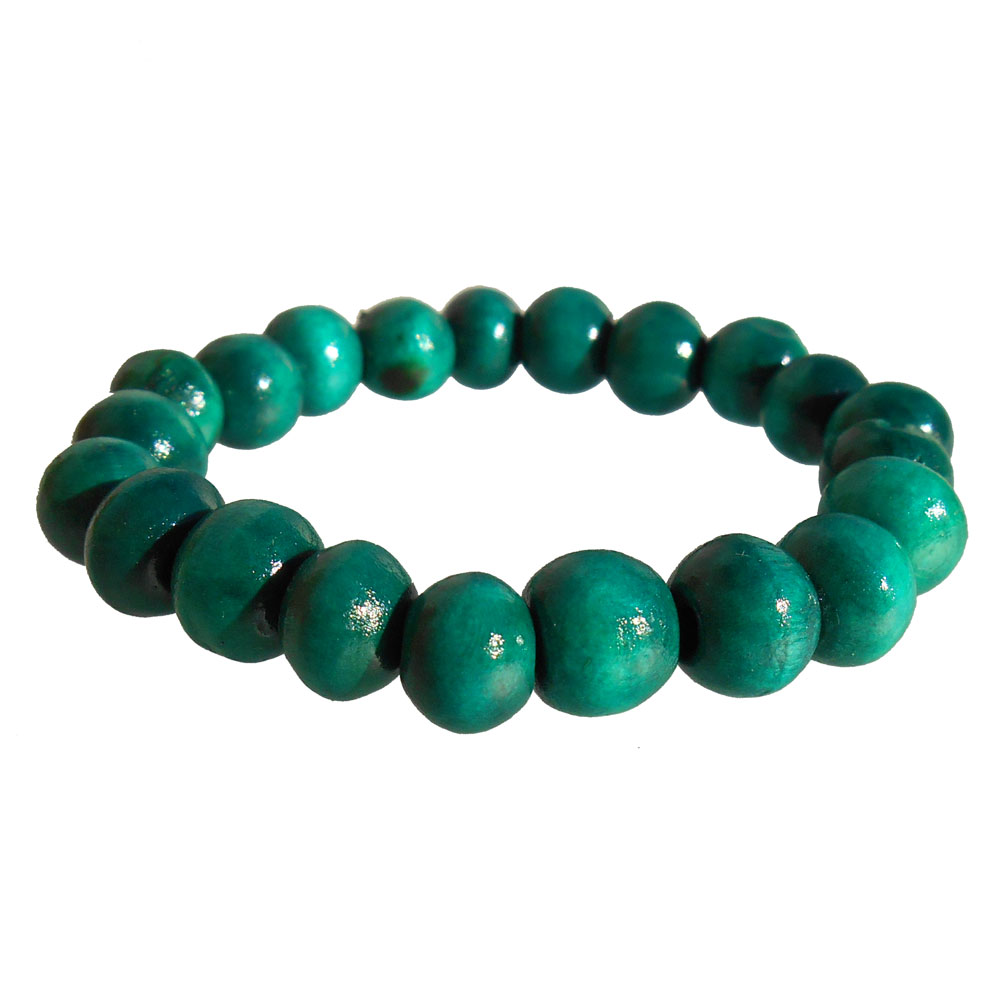 Bracelet en bois un rang de perles sur élastique Vert