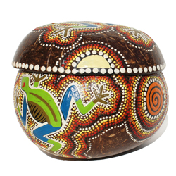 Noix de Coco Boite décor peint à la main Motif Grenouille