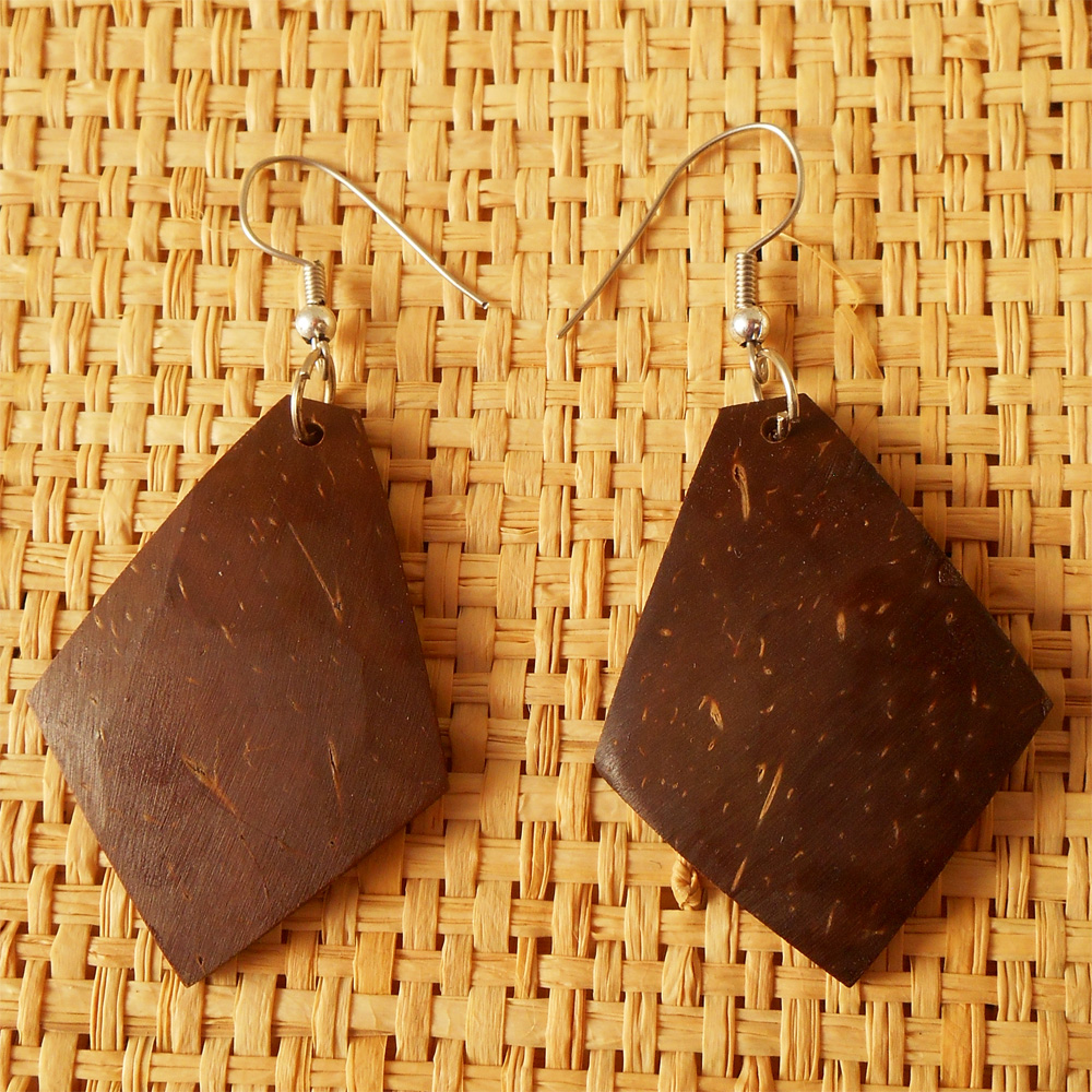 Boucles d'Oreilles Losanges en Noix de Coco