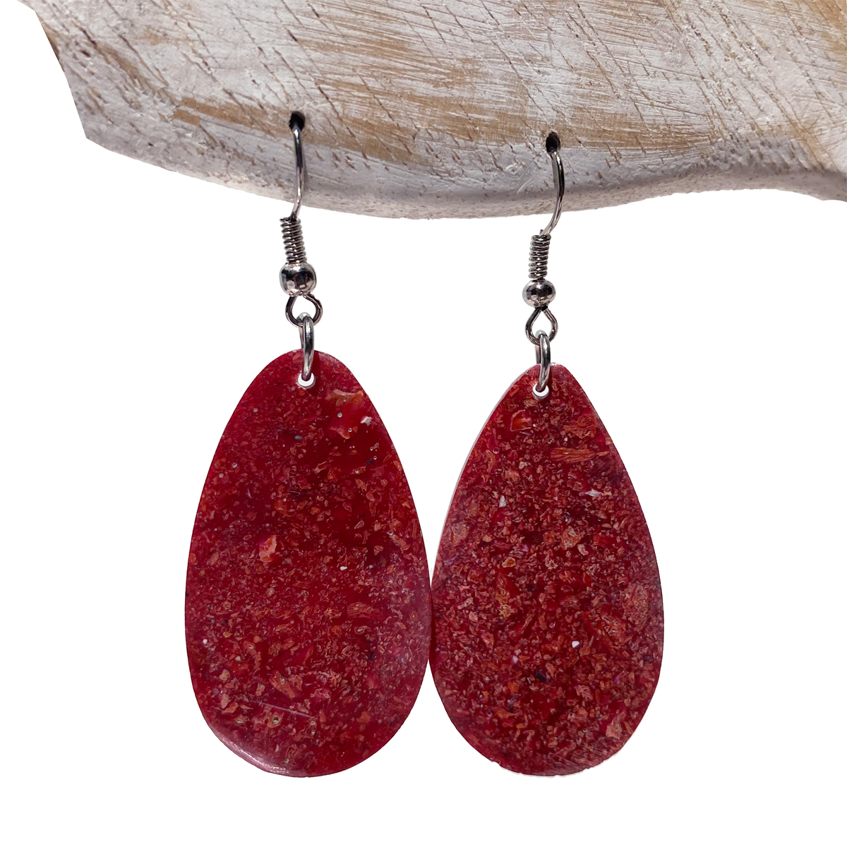 Boucles d'oreilles Originales Pendants en résine et Corail Rouge forme Lunes