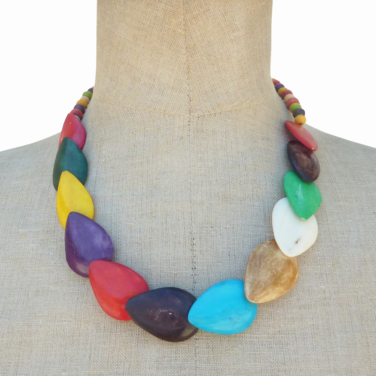 Collier original Multicolore en Os et bois Artisanat Indonésien