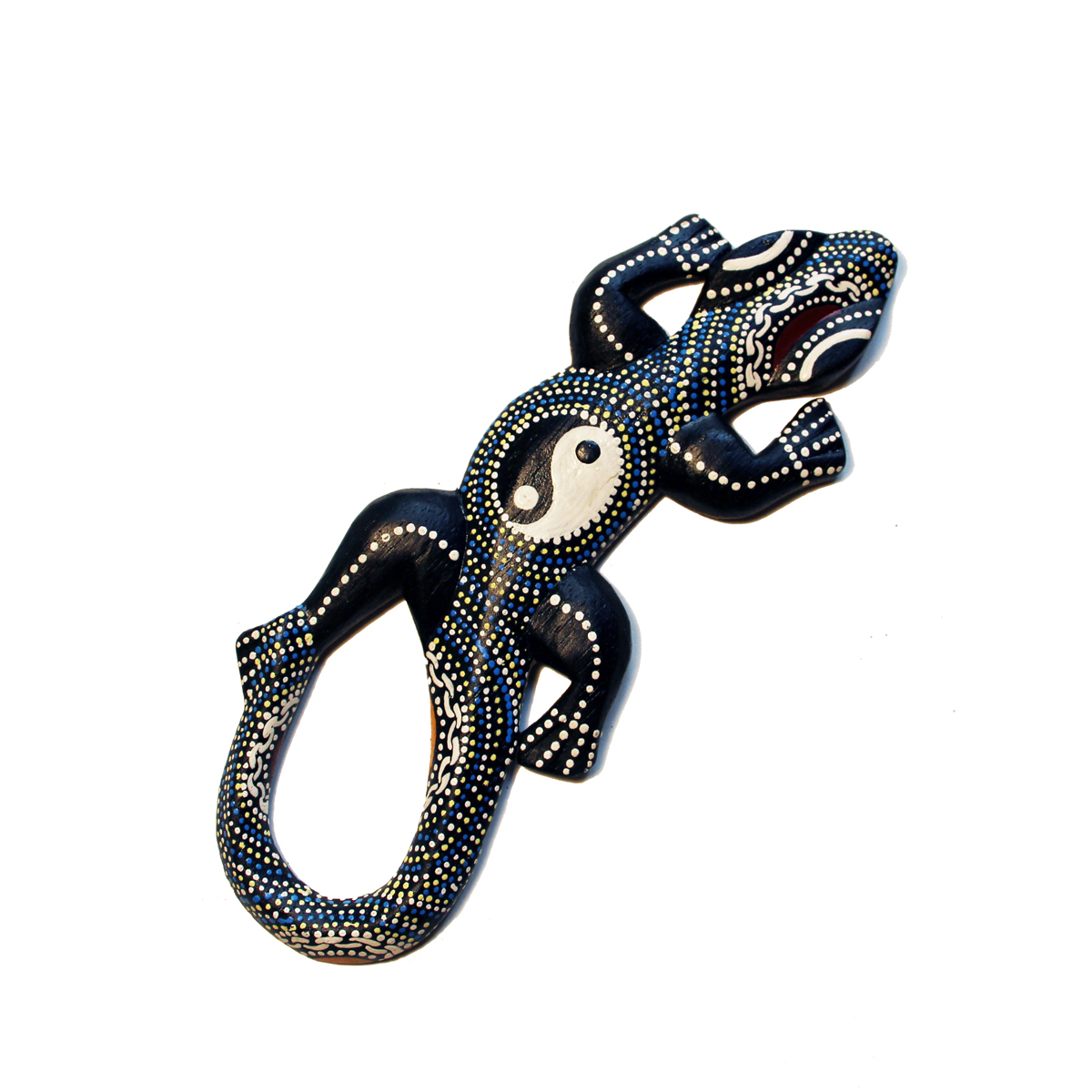 Petit Lézard tribal en bois peint, Gecko, ou Salamandre décor Yin Yang