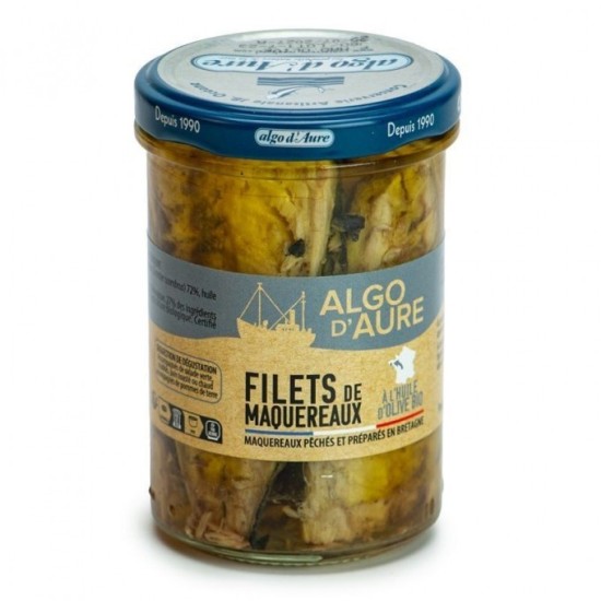 Filets de maquereaux à l'huile d'olive. Pot de 210 g