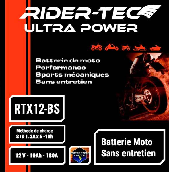 Loisiro - Batterie Moto RTX12-BS sans entretien 12V 10Ah 180A - RIDER-TEC