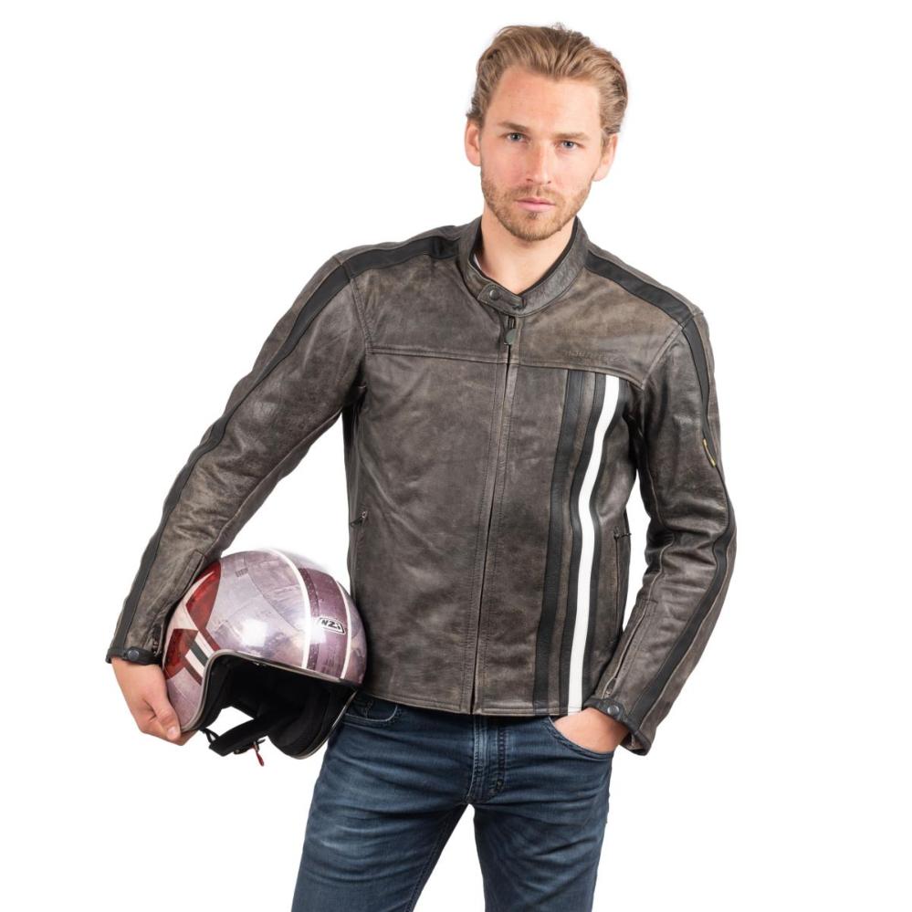 Blouson de Moto Homme Rétro Rider-Tec Cuir Gris & Blanc Taille S