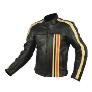 Blouson de Moto Homme Vintage Rider-Tec Cuir Noir & Orange