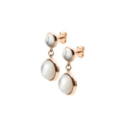Boucles d'Oreilles Double Cabochon Nacre et Howlite - LABISE