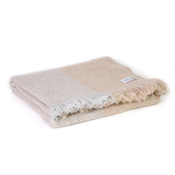 Manta ligera de cachemir y lana con pequeño diseño de espiguilla : Gris Plateado / Camel - 130 x 230 cm