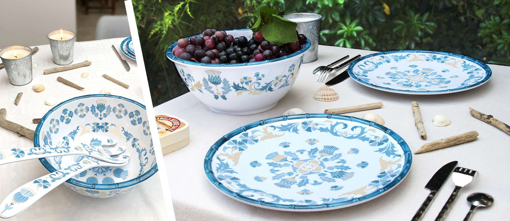 unbreakable tableware collection with melamine floral motifs