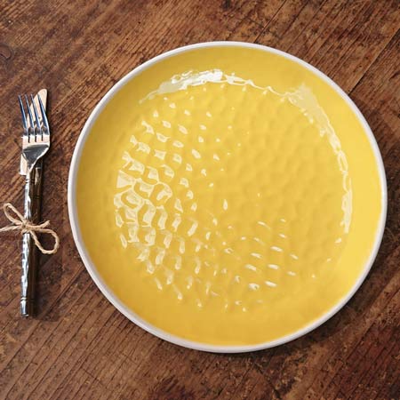 Groot plat bord van 27 cm van pure melamine - Geel. 2 stukken