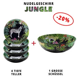 Nudelgeschirr aus Melamin: 1 Schüssel + 4 Tiefe Teller (-20%) Jungle
