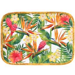 Rectangular tray with rounded corners - Bamboo-effect rim - pure melamine - 45 cm - Exotic Flowers