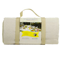 Große beige Picknickdecke mit weißen Punkten und wasserundurchlässiger Rückseite (280 x 140 cm)