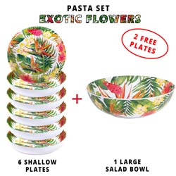 Pasta service: 1 salad bowl + 6 soup plates (2 of which are FREE) Exotic Flowers Theme