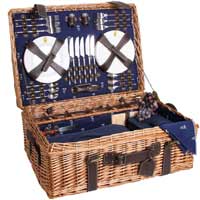 Picnic trunk with leather straps in blue - ‘Champs-Elysées’ for 6