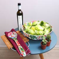 Große Salatschüssel aus reinem Melamin - 31 cm - Dekor Affen aus Bali