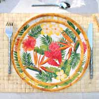 Grande Assiette Plate en mélamine pure - 28 cm - Fleurs Exotiques