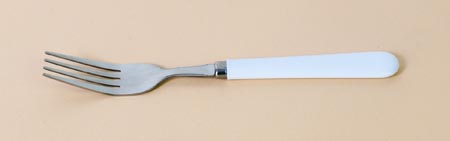 Thin stainless steel fork, white melamine sleeve