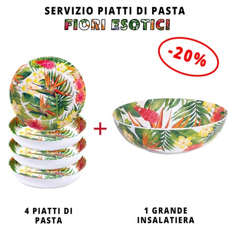 Servizio da tavola per pasta: insalatiera + 4 piatti da minestra (-20%) Fiori Esotici