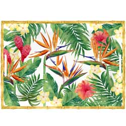 Großes bedrucktes Tablett mit Griffen - reines Melamin - 50 cm - Exotische Blumen