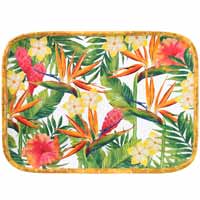 Rectangular tray with rounded corners - Bamboo-effect rim - pure melamine - 45 cm - Exotic Flowers
