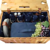 Picknickkorb mit Leder „Saint-Honoré“ in blau - 4 Personen