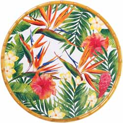 Plato de presentación redondo - contorno de bambú - melamina pura - 35,5 cm - Flores Exóticas