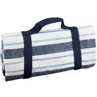 Grande nappe pique-nique bleu et blanc à rayures à revers imperméable (280 x 140 cm)