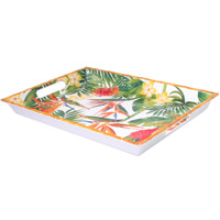 Piatto da Portata grande Rettangolare - bordo in bambù - pura melamina - 50 cm - Fiori Esotici