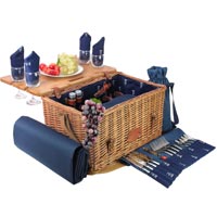 Innovative blue leather picnic basket - for 4 people - ‘Saint-Honoré’
