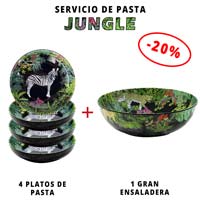 Servicio de pasta de melamina: 1 ensaladera + 4 platos de pasta (-20%) Jungle