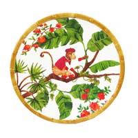 Kleiner flacher Dessertteller aus reinem Melamin - 23 cm - Affen aus Bali