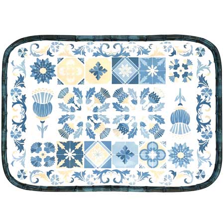 Rectangular tray with rounded corners - Bamboo-effect rim - pure melamine - 45 cm - Lisbon