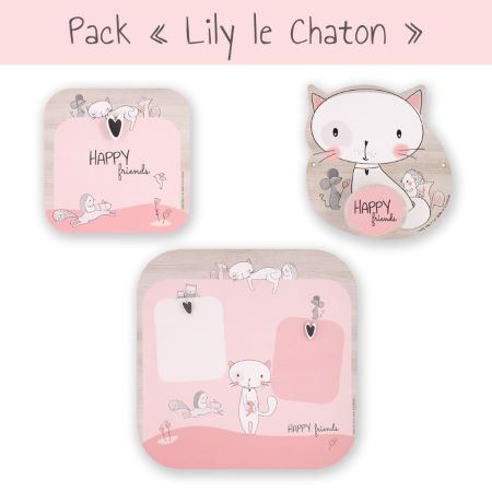 Pack cadeau enfant - Cadre + Pêle-mêle + Patère - Lily le Chaton