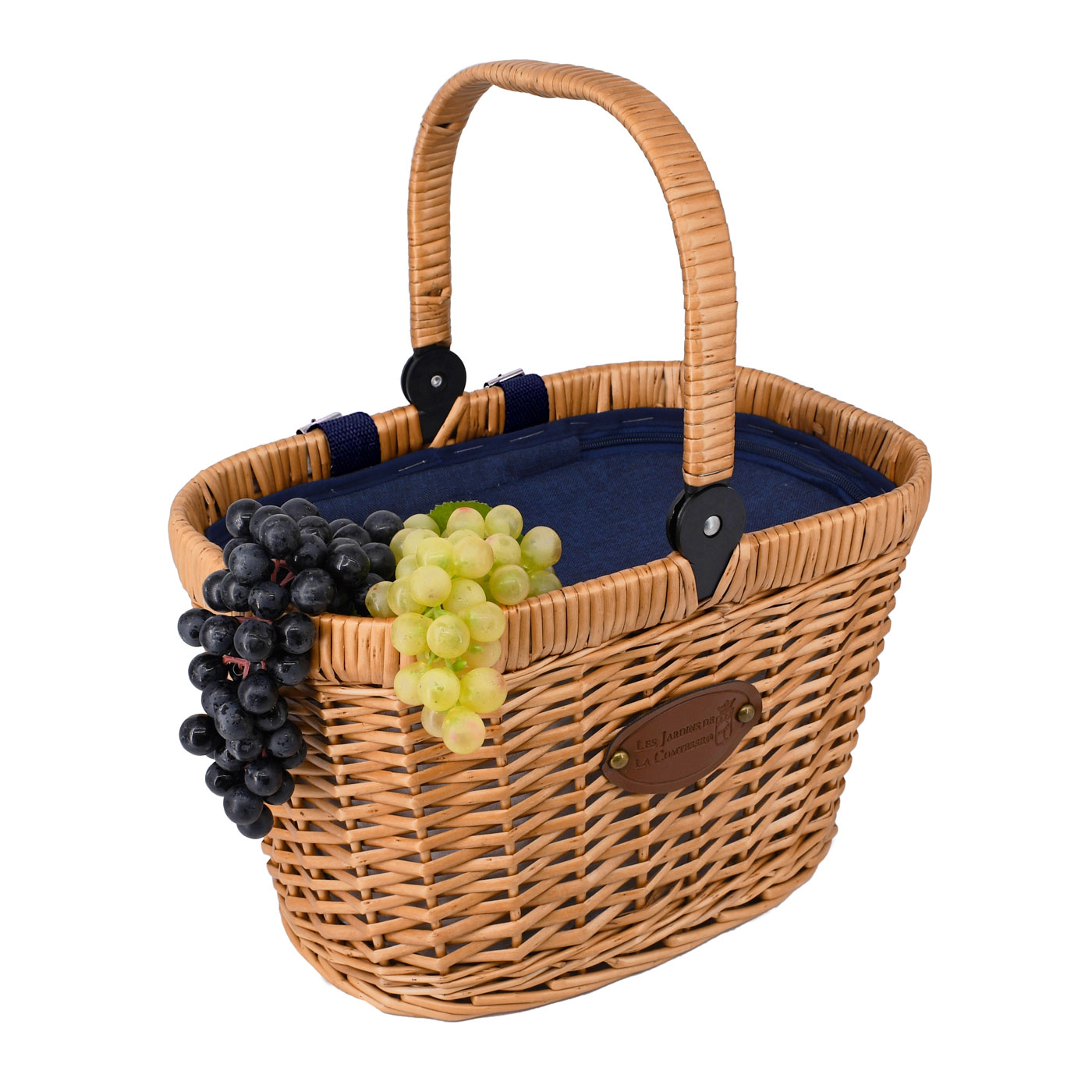 Panier vélo en osier doublé d'un tissu effet jean et un intérieur isotherme