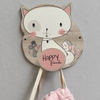 Percha de pared infantil - Perchero de madera para la habitación infantil "Lily la Gatita"