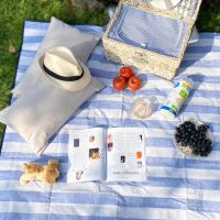 Manta para picnic impermeable azul cielo y blanco - (140 x 140 cm)