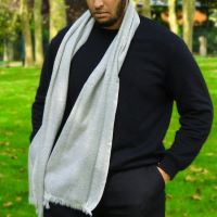 Echarpe cachemire et laine Homme & Femme 40 x 190 cm - Gris Souris motif Diamant