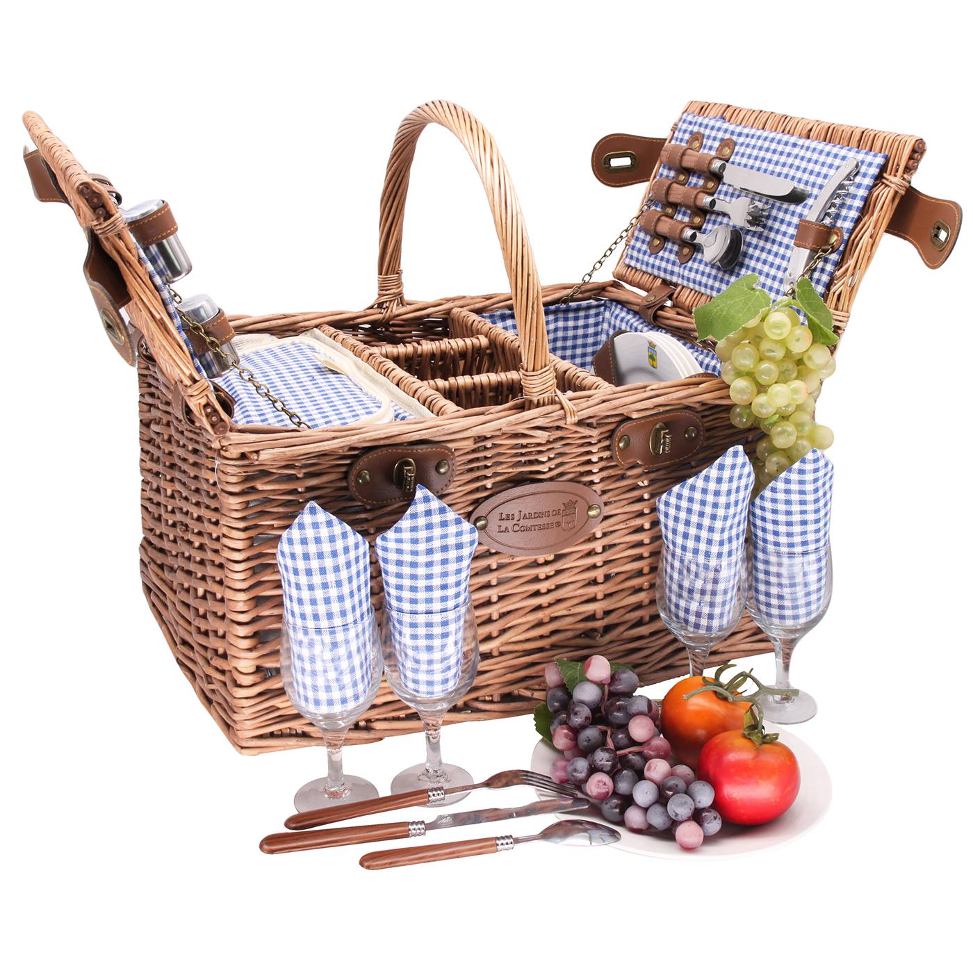 Mikash 2/4 Person Wicker Picnic Basket Hamper Set with Flatware and Wine Glasses Model PCNCST 698 