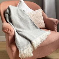 Plaid cachemire et laine Gris Souris - Plaid léger grands chevrons - 130 x 230 cm