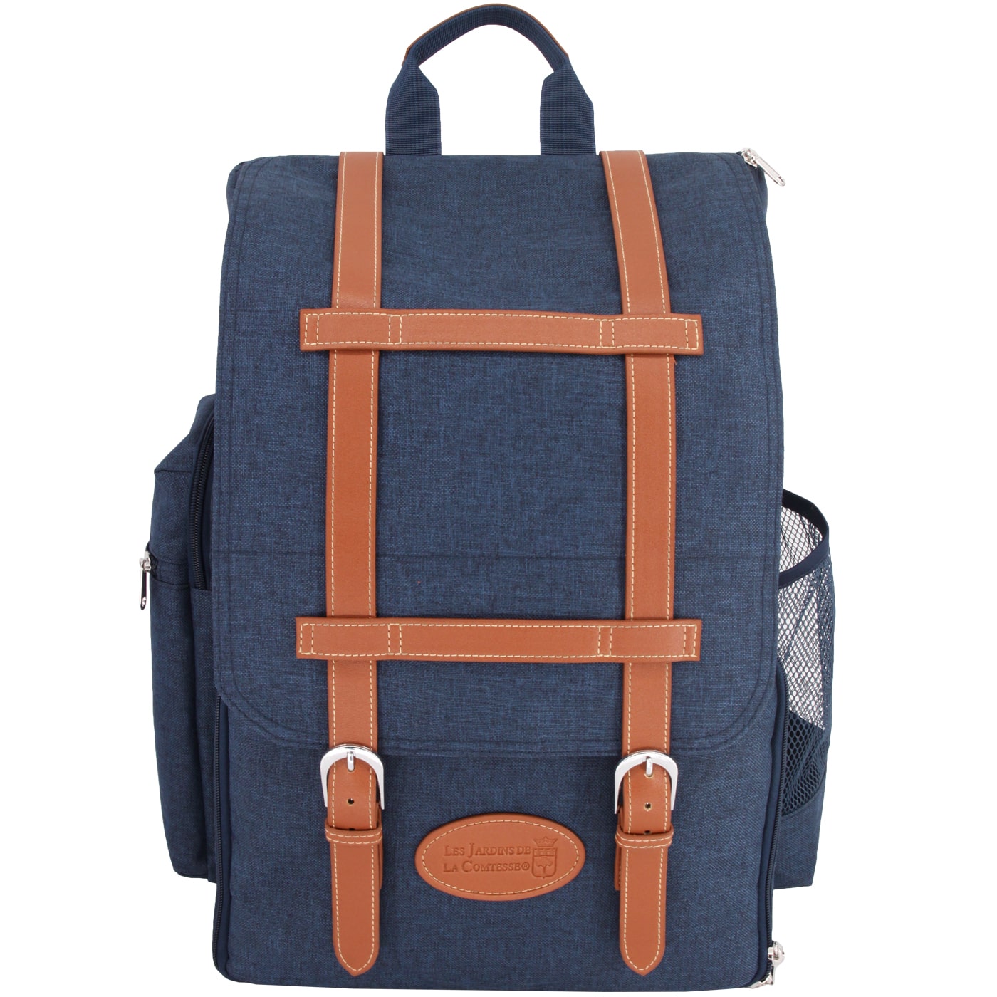 Sac à dos Escapade tissu effet bleu jean et ses lanières en similicuir marron