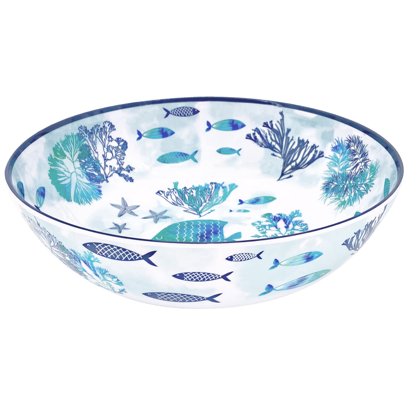 Tropical Birds Blue and Green Decorated Bowl of The MelARTmine Tableware Collection Les Jardins de la Comtesse 25 cm Deep Salad Bowl in Pure Melamine with Bamboo Outline 