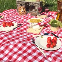 Coperta XL da picnic, a grossi quadri rossi, con risvolto impermeabile