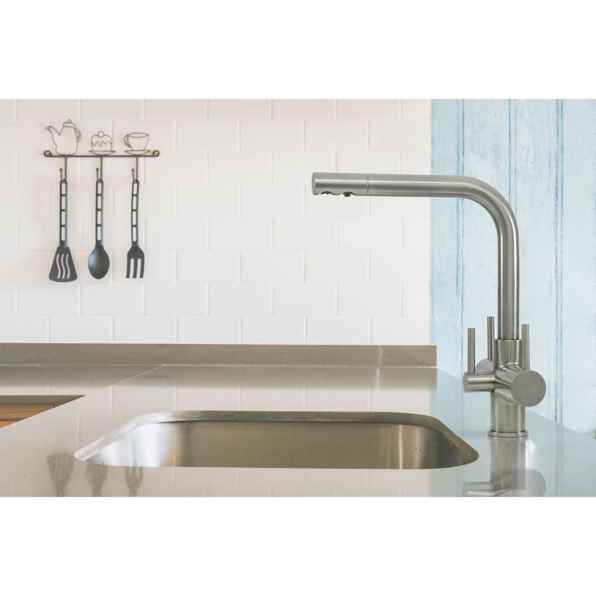 Sorrento 3 Lever 3-Way Kitchen Filter Tap Brushed Steel & Fountain Premier Water Filter System