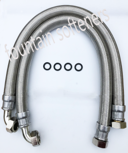 28mm Stainless Steel Hoses Pair 1000mm long - straight x elbow 