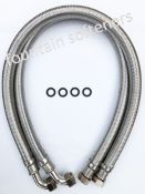22mm Stainless Steel Hoses Pair 800mm long - straight x elbow