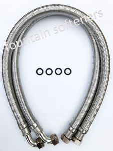 22mm Stainless Steel Hoses Pair 1000mm long - straight x elbow