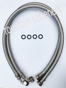 15mm Stainless Steel Hoses Pair 1000mm long - straight x elbow