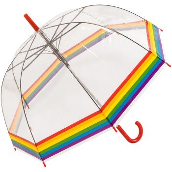 Susino Adult Clear Dome Umbrella - Rainbow Border (with Red Handle)