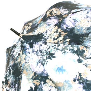 Charme - Painterly Blue & Cream Floral Scalloped Walking Length Umbrella by Guy de Jean
